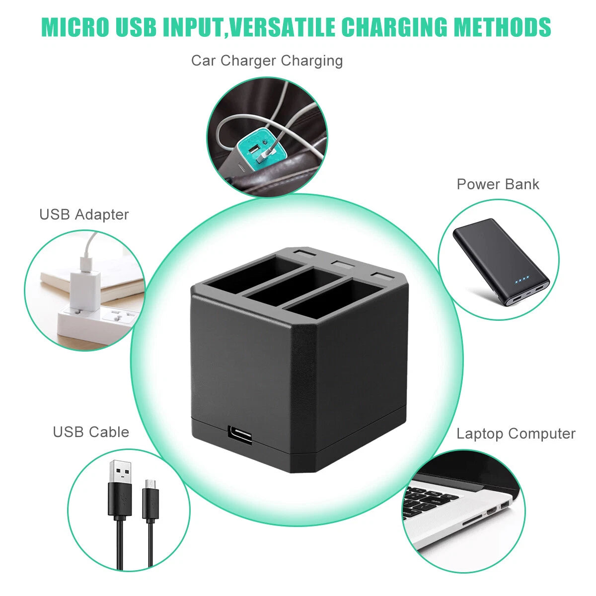 3 stuks accu AHDBT-501 601 701 voor GoPro HERO 7 Hero 6 5 Black + drievoudige oplader