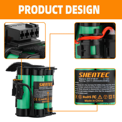 SHENTEC 18V 2500mAh Li-Ion batterij voor Husqvarna Automower 105 en Gardena R38Li R40Li R45Li