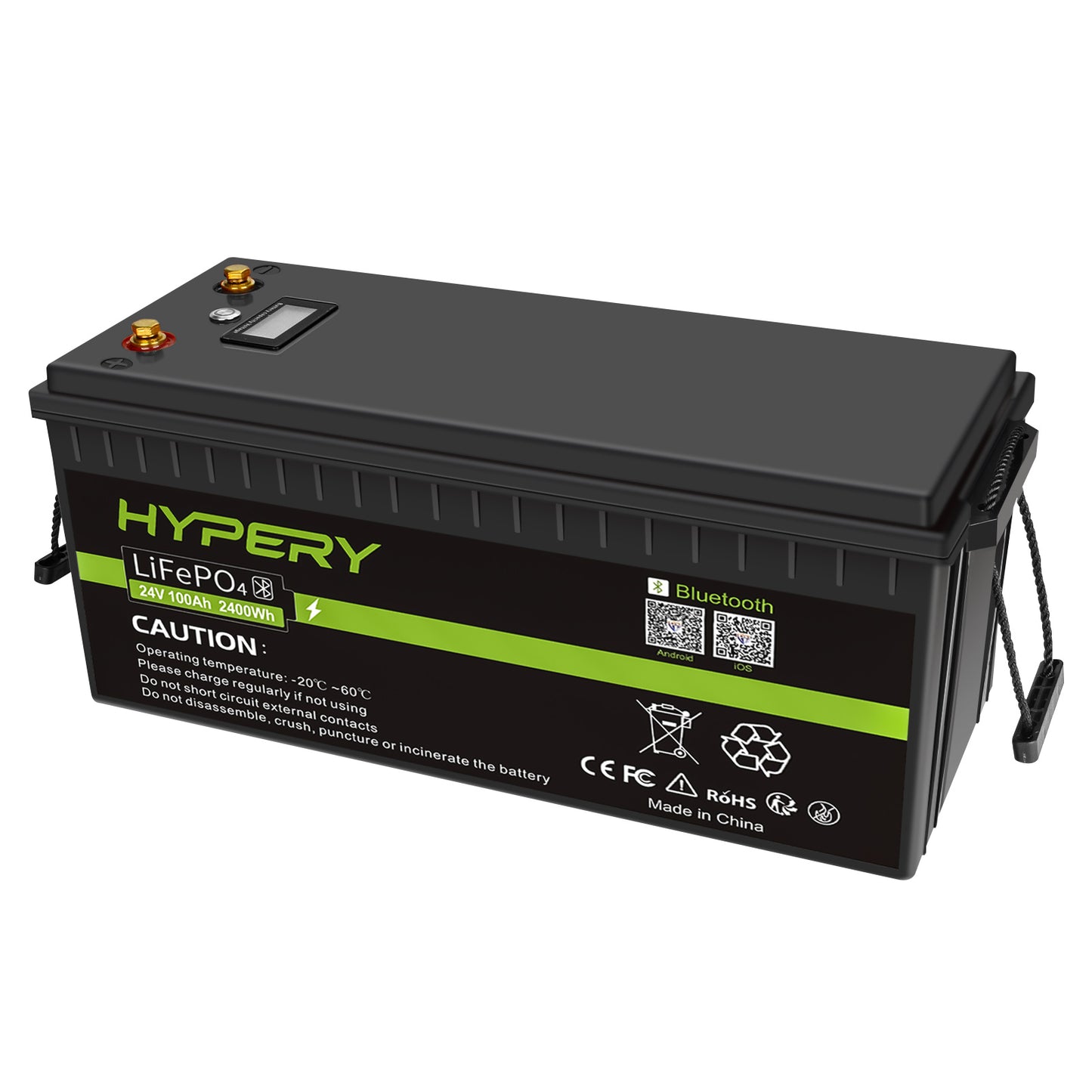 24V 100Ah LiFePO4 Lithium Battery BMS Deep Cycle Bluetooth LCD For Off-Grid Solar RV