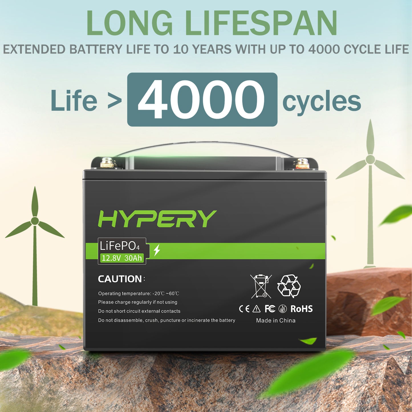30Ah 12.8V LiFePO4 Lithium Battery BMS Deep Cycle For RV Solar Leisure Off-Grid