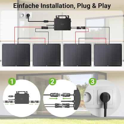 Balcony Power Station 800W flexibele zonnekit met 4 x 200 W flexibele zonnepanelen en omvormer 800 W, plug-and-play met 5 m AC-kabel