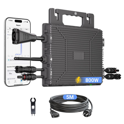 Micro-omvormer 800W, omvormer voor balkoncentrale met WiFi, Plug & Play, appbediening, 5 m AC-kabel, PV-omvormer