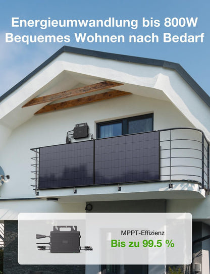 Micro-omvormer 800W, omvormer voor balkoncentrale met WiFi, Plug & Play, appbediening, 5 m AC-kabel, PV-omvormer
