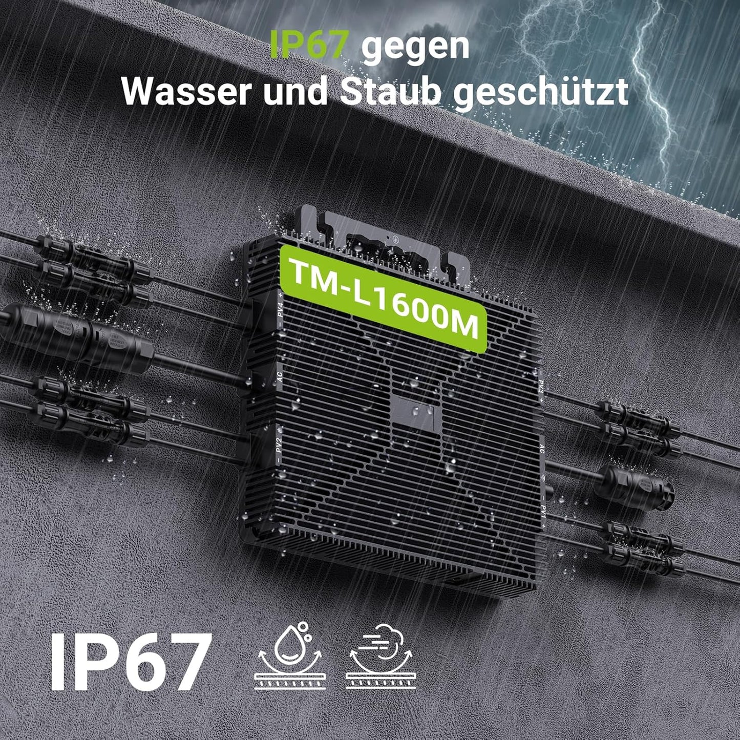 Micro-omvormer 1600W, Balkon-energiecentrale met wifi, Plug & Play, App-bediening, 5 m AC-kabel, PV-omvormer