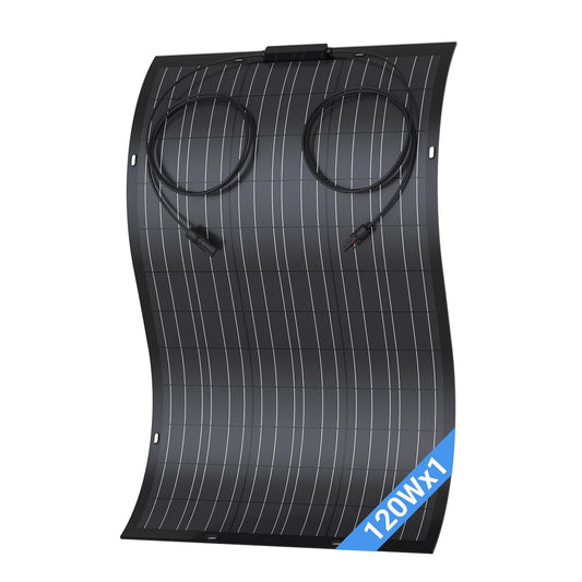 120 W flexibele zonnepanelen, 1 x 120 W balkon monokristallijne flexibele zonnepaneelmodule IP67 zonnecel fotovoltaïsch off-grid voor camper, auto, schuur, dak, boot