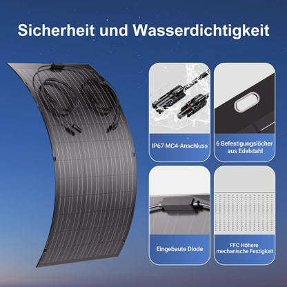 120 W flexibele zonnepanelen, 1 x 120 W balkon monokristallijne flexibele zonnepaneelmodule IP67 zonnecel fotovoltaïsch off-grid voor camper, auto, schuur, dak, boot