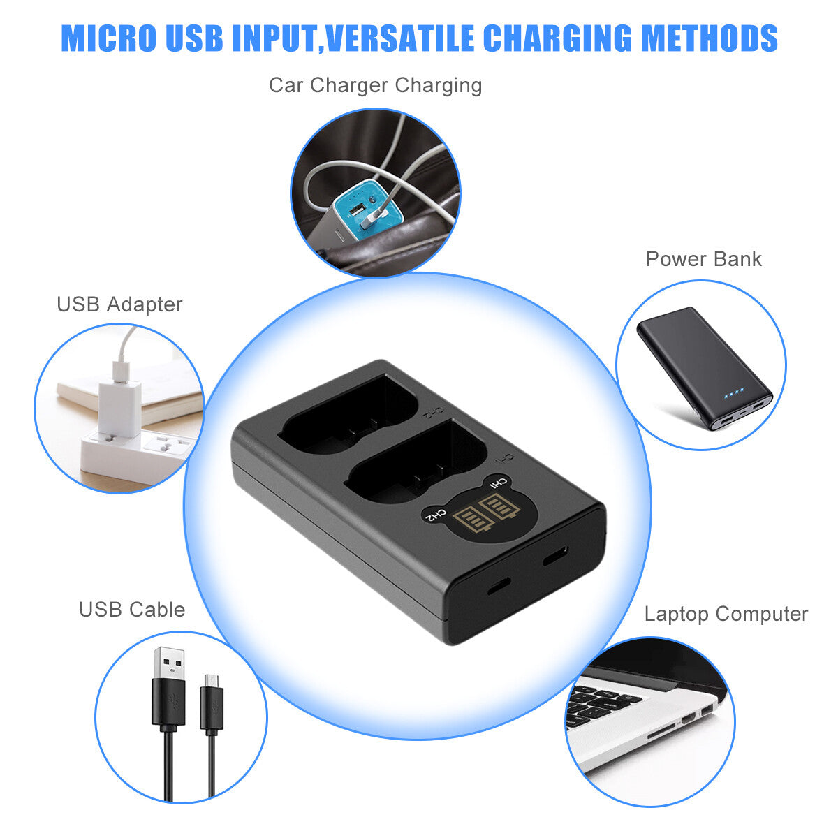 2x EN-EL15-batterij + dubbele lader voor Nikon EL15A D500, D600, D610, D750, D850, D800E