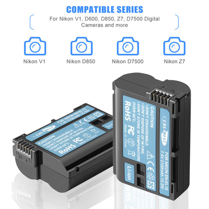 2x EN-EL15-batterij + dubbele lader voor Nikon EL15A D500, D600, D610, D750, D850, D800E