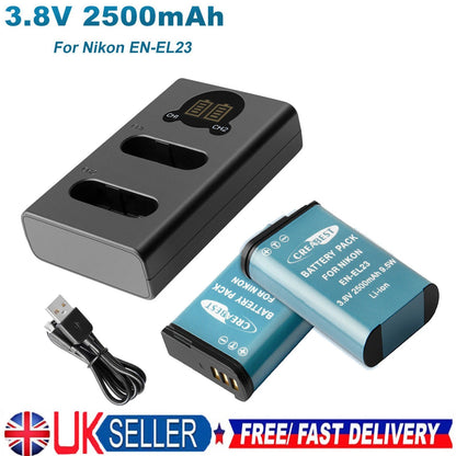 2X EN-EL23 Batterij &Lader Voor Nikon Coolpix P900 S810c B700 P600 P610 P610s