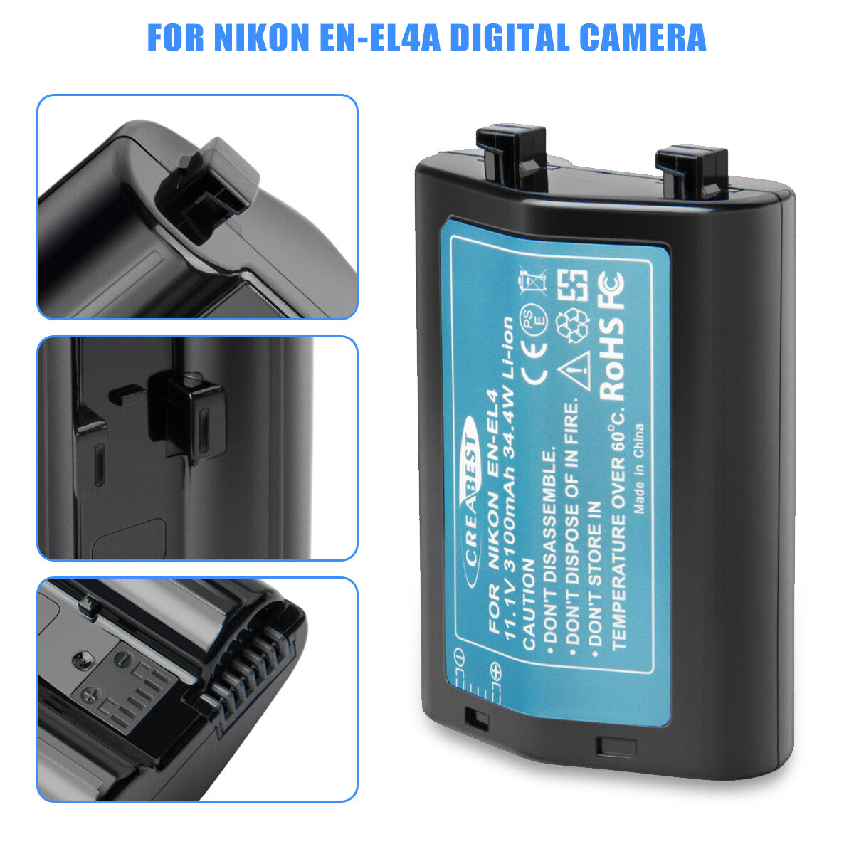 3100mAh EN-EL4-accu voor Nikon EN-EL4e F6 D2X D2Xs D2H D2Hs D3 D3S D3X EN-EL4a