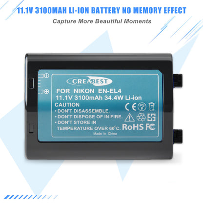 3100mAh EN-EL4-accu voor Nikon EN-EL4e F6 D2X D2Xs D2H D2Hs D3 D3S D3X EN-EL4a