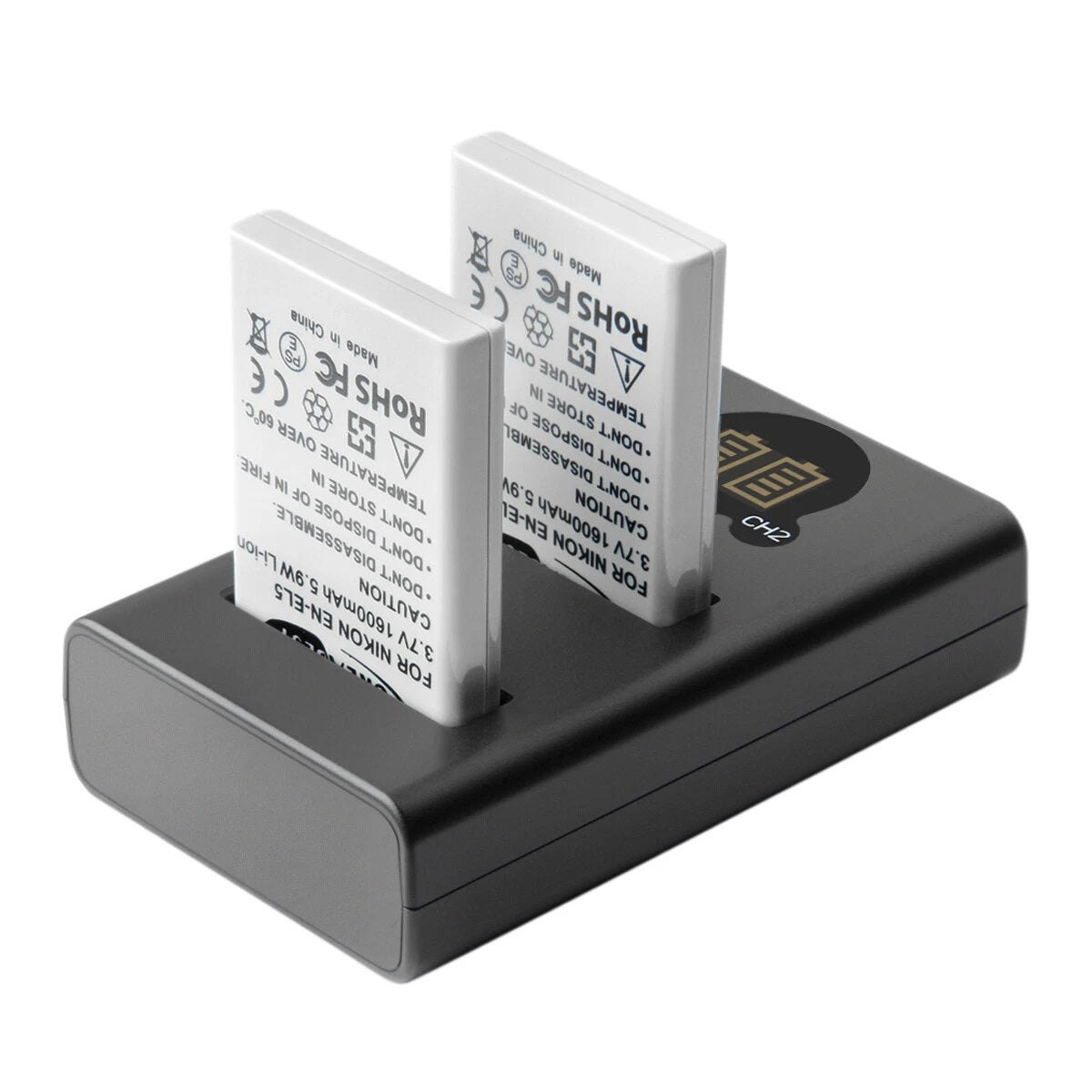 2x 1600mAh EN-EL5-accu + dubbele oplader voor Nikon Coolpix P520 P100 P510