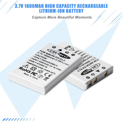 2x 1600mAh EN-EL5-accu + dubbele oplader voor Nikon Coolpix P520 P100 P510