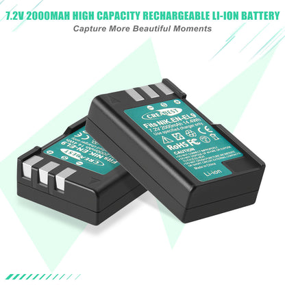 2x EN-EL9 2.0Ah batterij +lader voor Nikon EN-EL9a D40X DSLR D3000 D5000 D60 D40