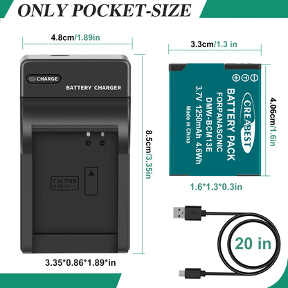 2 Stuks DMW-BCM13 1250mAh Accuoplader Voor Panasonic Lumix DMC-TZ40S ZS50 ZS30W