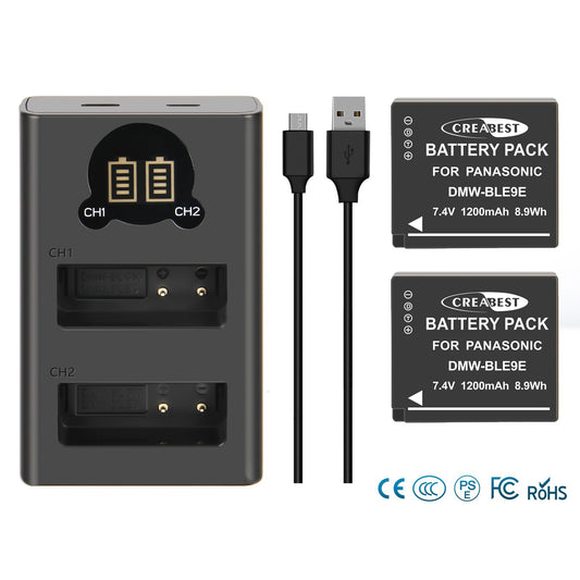 2 stuks DMW-BLE9E accuoplader voor Panasonic Lumix GF5 GX7 DMC-GF3 DC-G110 GX85