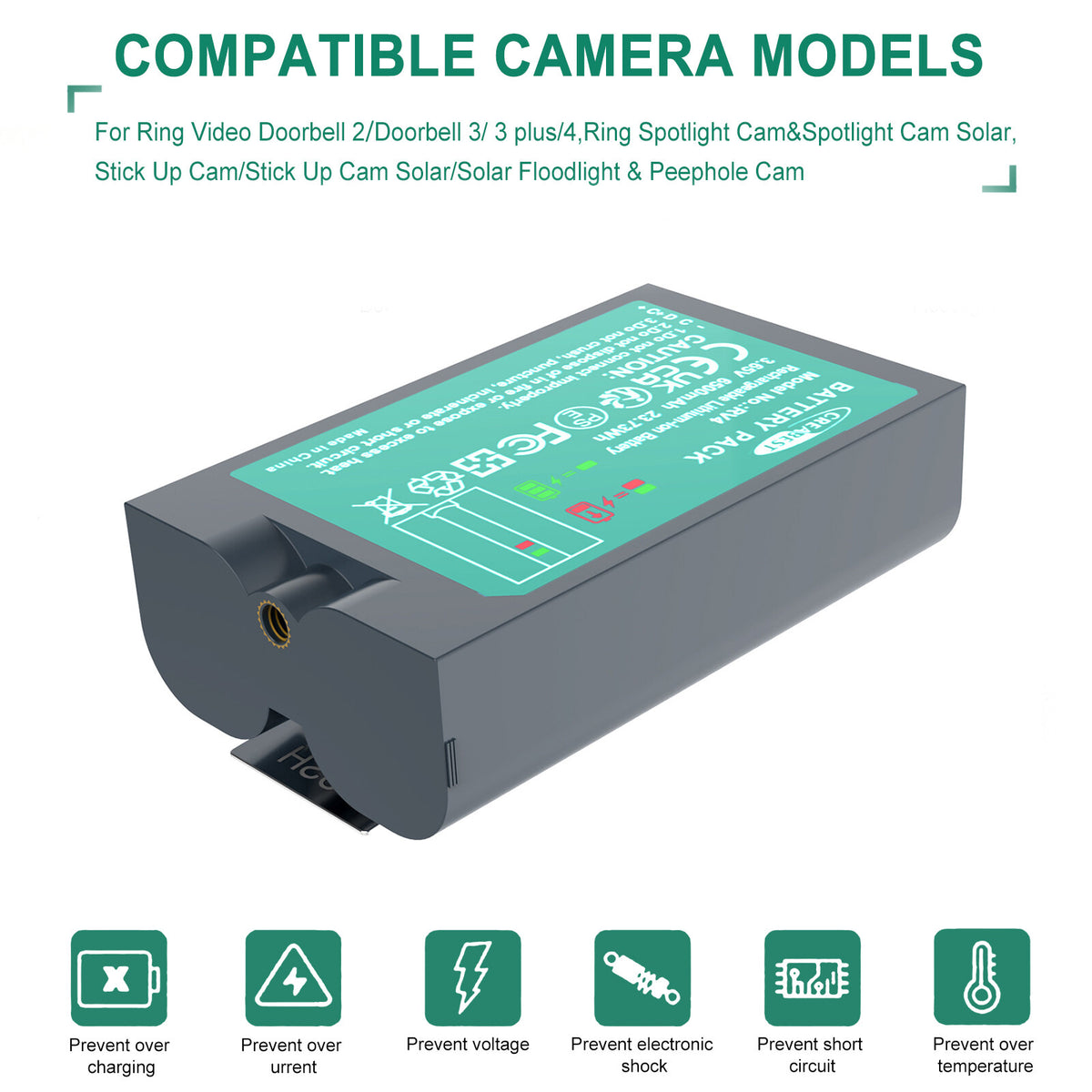 SHENTEC 6400mAh V4 oplaadbare batterij voor Ring Video Doorbell 2, 3 en 4, Spotlight en Stick Up