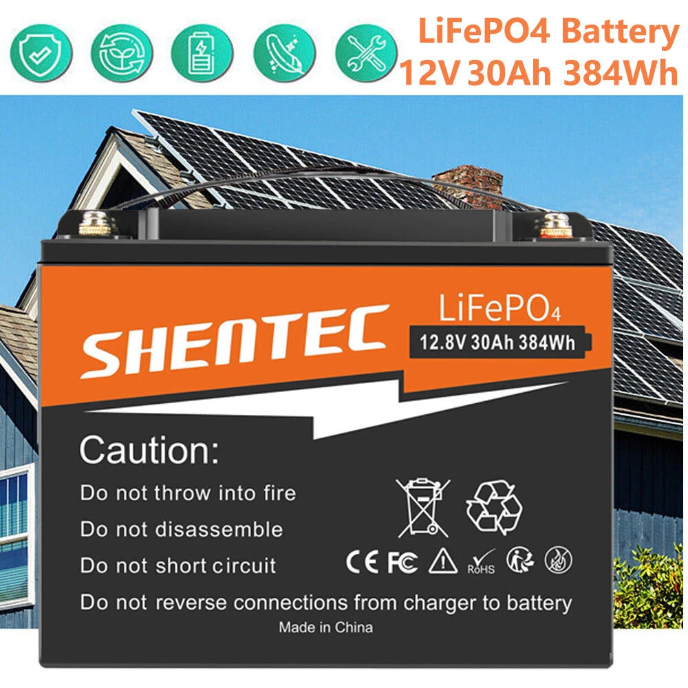 SHENTEC 12.8V 30AH Lithium LiFePO4-batterij voor thuis, camper, boot en noodstroom