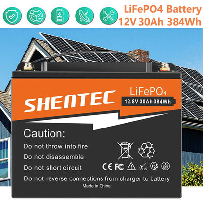 SHENTEC 12.8V 30AH Lithium LiFePO4-batterij voor thuis, camper, boot en noodstroom