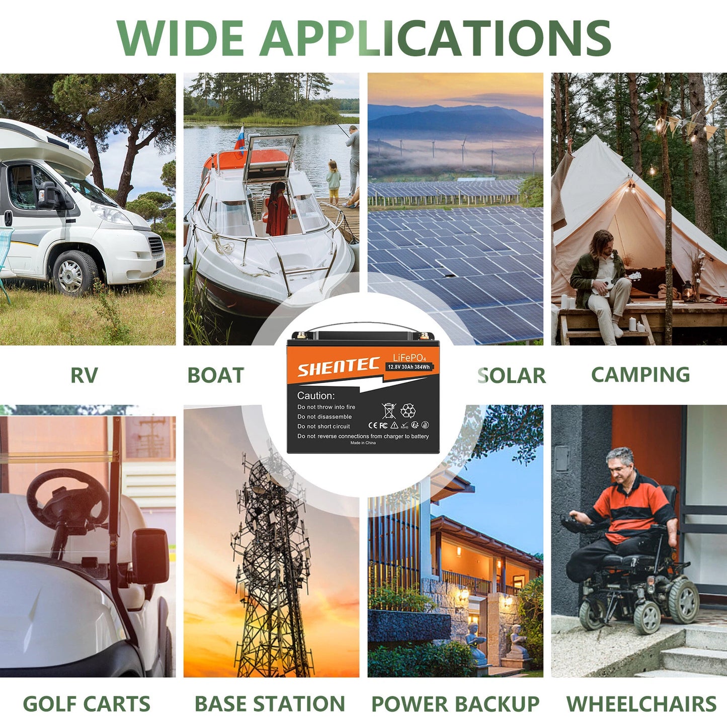 SHENTEC 12.8V 30AH Lithium LiFePO4-batterij voor thuis, camper, boot en noodstroom