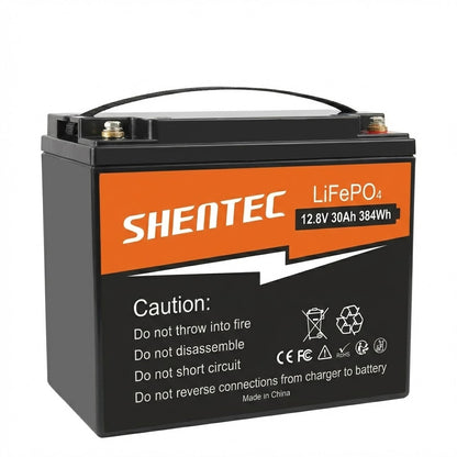 SHENTEC 12.8V 30AH Lithium LiFePO4-batterij voor thuis, camper, boot en noodstroom