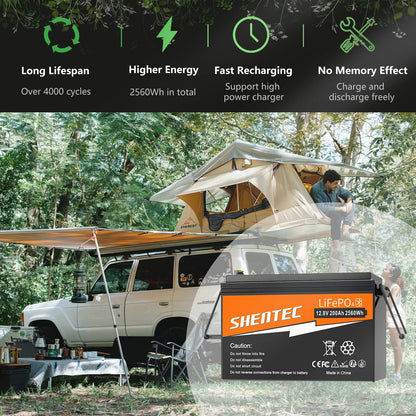 SHENTEC 12V 200Ah LITHIUM LiFePO4 BATTERIJ VOOR BOOT EN CAMPER 6000+ CYCLI