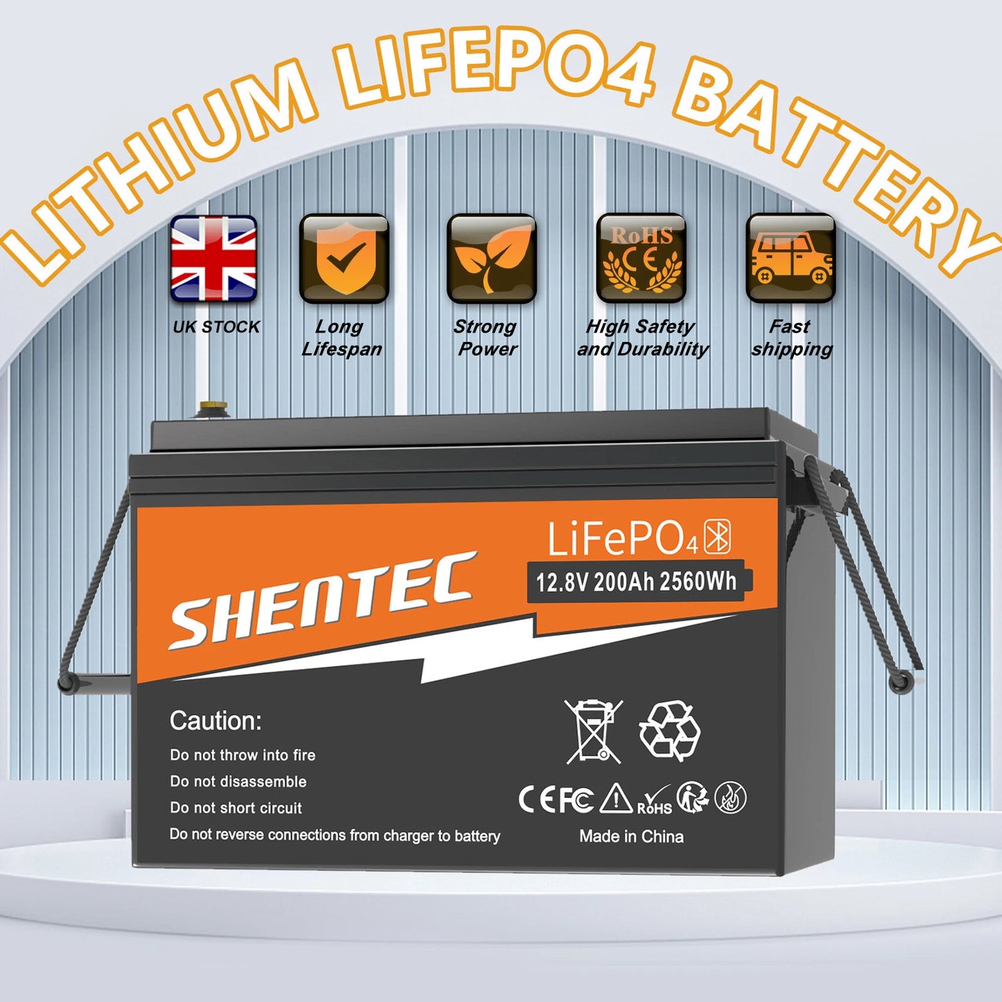 SHENTEC 12V 200Ah LITHIUM LiFePO4 BATTERIJ VOOR BOOT EN CAMPER 6000+ CYCLI