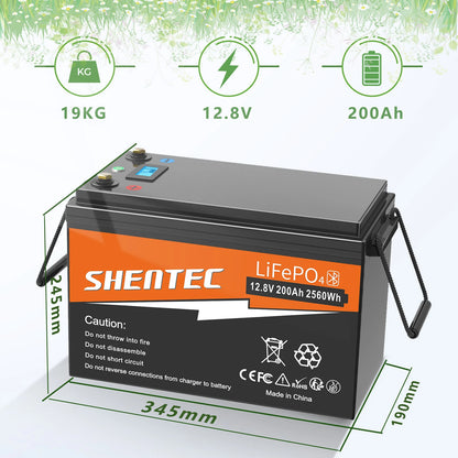SHENTEC 12V 200Ah LITHIUM LiFePO4 BATTERIJ VOOR BOOT EN CAMPER 6000+ CYCLI