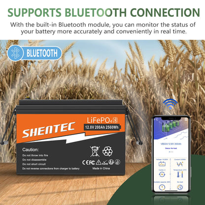 SHENTEC 12V 200Ah LITHIUM LiFePO4 BATTERIJ VOOR BOOT EN CAMPER 6000+ CYCLI