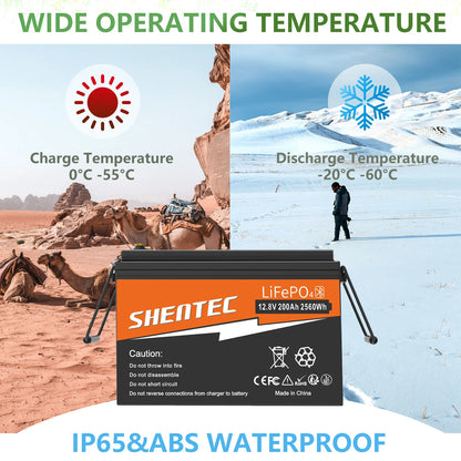 SHENTEC 12V 200Ah LITHIUM LiFePO4 BATTERIJ VOOR BOOT EN CAMPER 6000+ CYCLI
