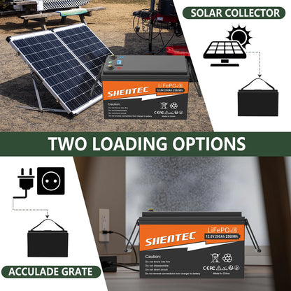 SHENTEC 12V 200Ah LITHIUM LiFePO4 BATTERIJ VOOR BOOT EN CAMPER 6000+ CYCLI