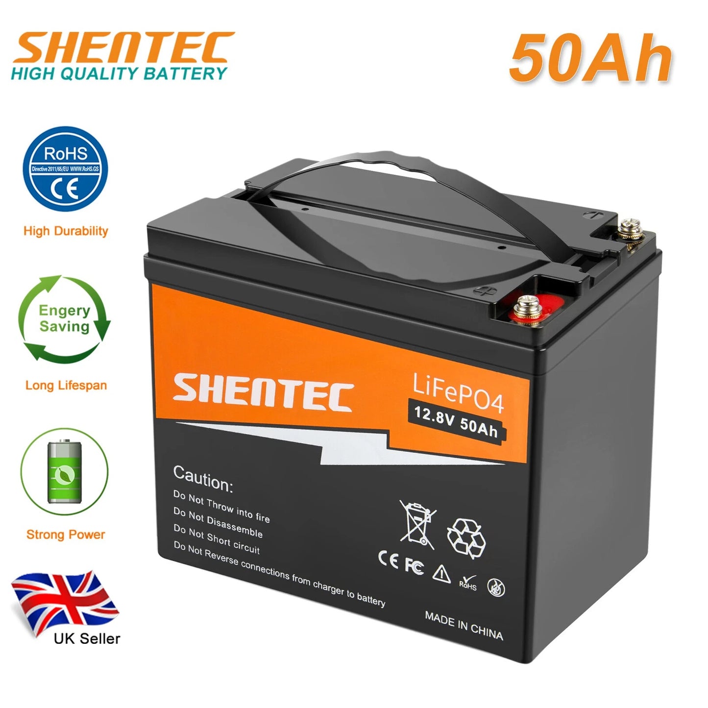 SHENTEC 12.8V 50Ah Lithium LiFePO4-Accu Voor Zonnepanelen, Camper, Boot, Caravan En Kamperen