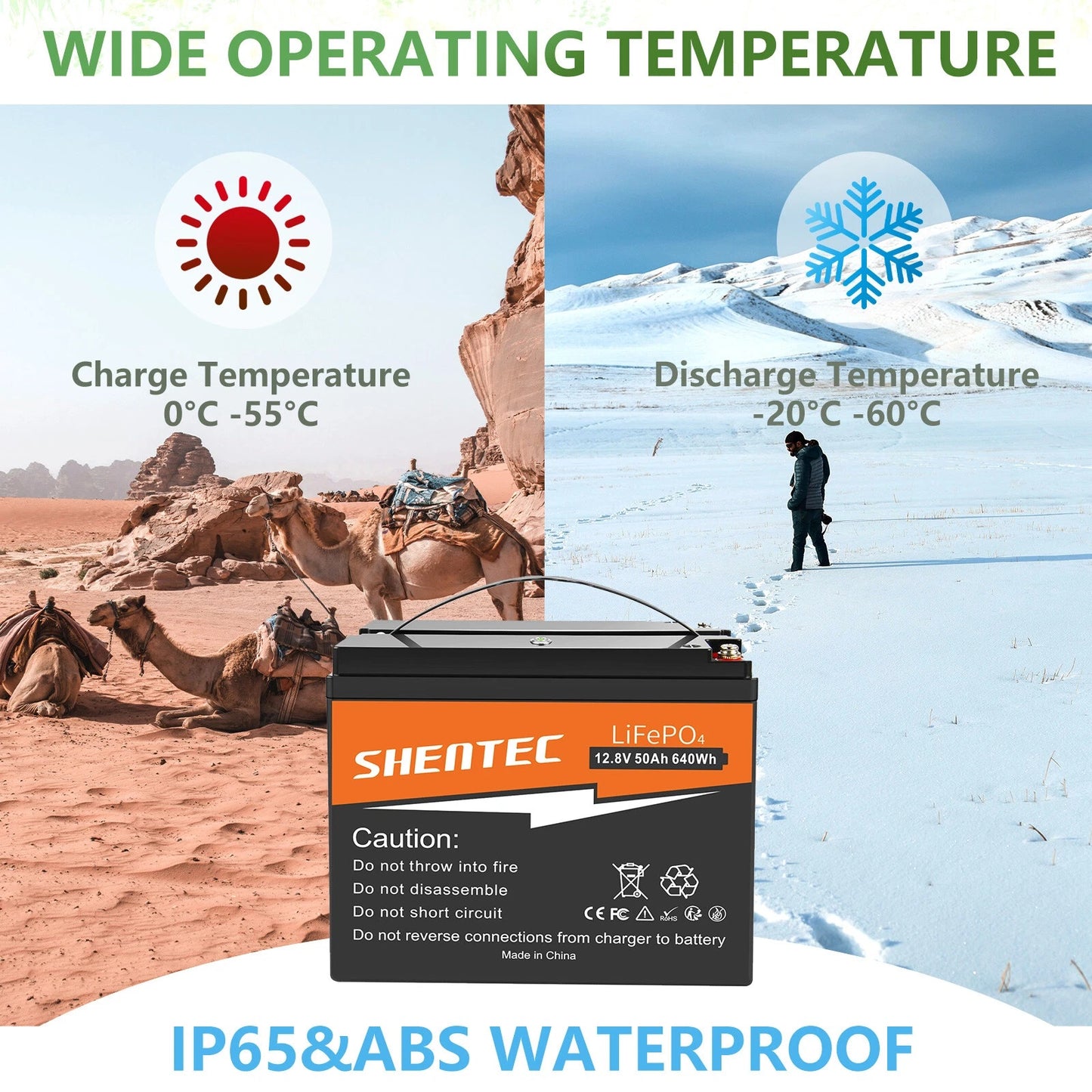 SHENTEC 12.8V 50Ah Lithium LiFePO4-Accu Voor Zonnepanelen, Camper, Boot, Caravan En Kamperen