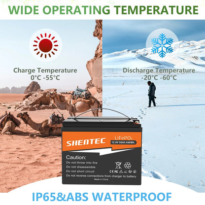 SHENTEC 12.8V 50Ah Lithium LiFePO4-Accu Voor Zonnepanelen, Camper, Boot, Caravan En Kamperen
