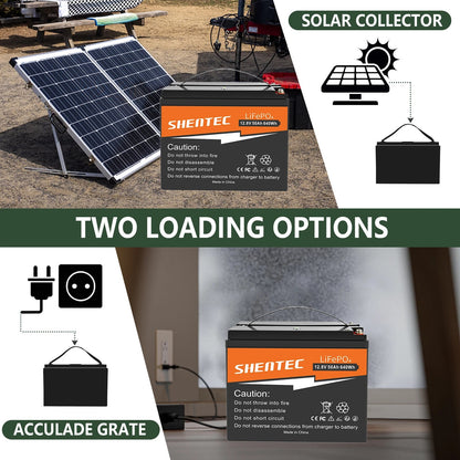SHENTEC 12.8V 50Ah Lithium LiFePO4-Accu Voor Zonnepanelen, Camper, Boot, Caravan En Kamperen