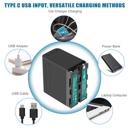 2X 7.4V NP-F970 10500mAh-batterij voor Sony NP-F930 F950 NP-F530 F960 NP-F990