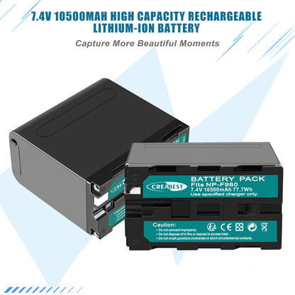 2X 7.4V NP-F970 10500mAh-batterij voor Sony NP-F930 F950 NP-F530 F960 NP-F990