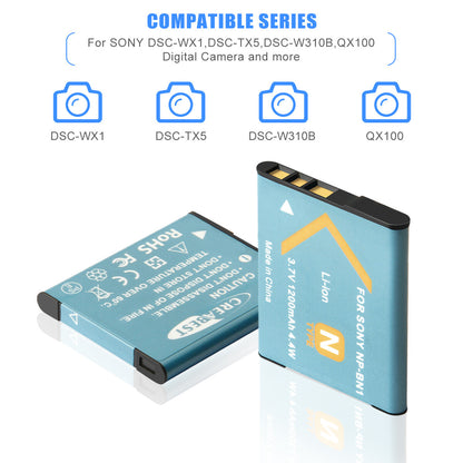 2 Stuks NP-BN1 Batterijlader Voor Sony Cyber-Shot DSC-W310 W800 W320 W350 W380
