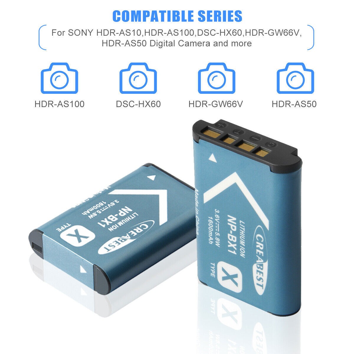 SHENTEC 2-Pack NP-BX1 Accu voor Sony DSC-RX100 HX300 H400 WX350 WX400 HX50V HX60