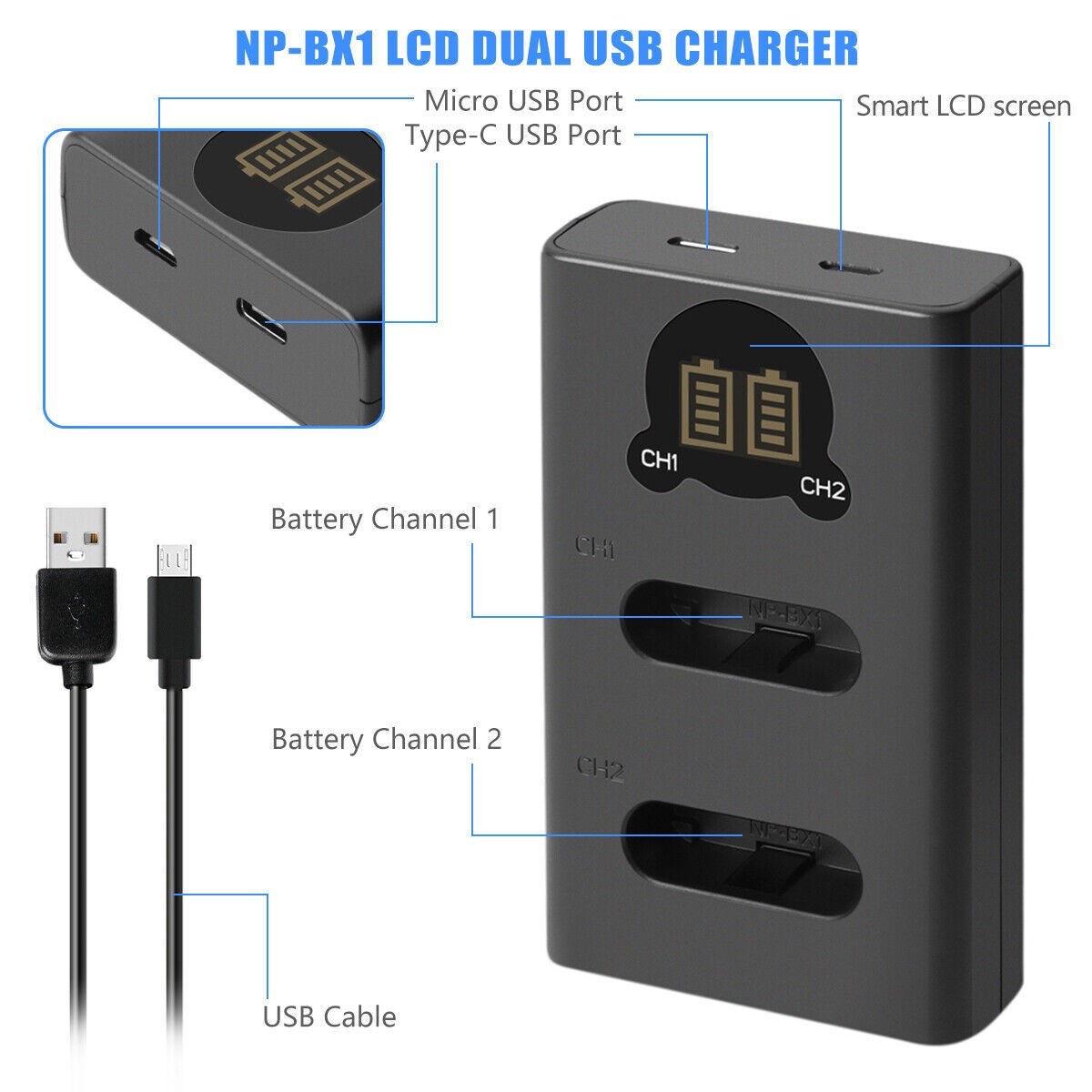 SHENTEC 2-Pack NP-BX1 Accu voor Sony DSC-RX100 HX300 H400 WX350 WX400 HX50V HX60