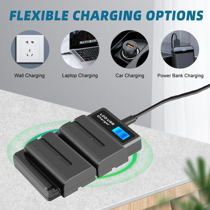 2Pack 7.2V NP-F550 Accu + Dubbele Oplader voor SONY NP-F970 NP-F960 F990 F950 F530 F330