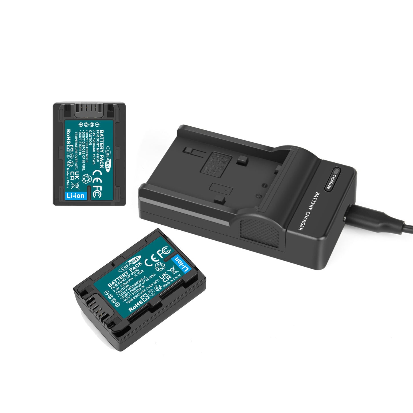 2x NP-FP50,NP-FP51 7.4V Accu+Oplader voor Sony NP-FH40 NP-FH50 NP-FH60 NP-FH70