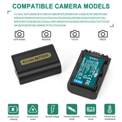 2x NP-FP50,NP-FP51 7.4V Accu+Oplader voor Sony NP-FH40 NP-FH50 NP-FH60 NP-FH70