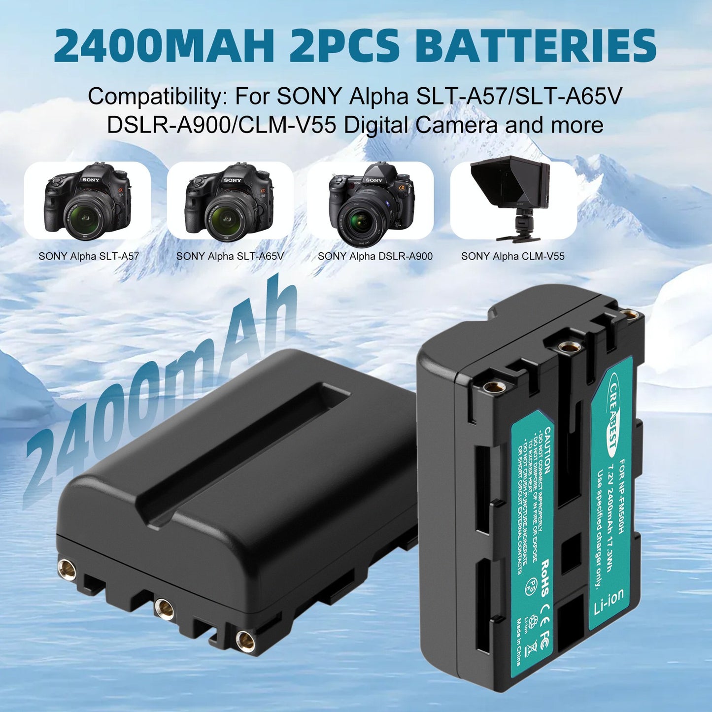 SHENTEC 2x batterij NP-FM500H + oplader voor Sony Alpha DSLR/SLT A57 A68 A58 A300K/N A100