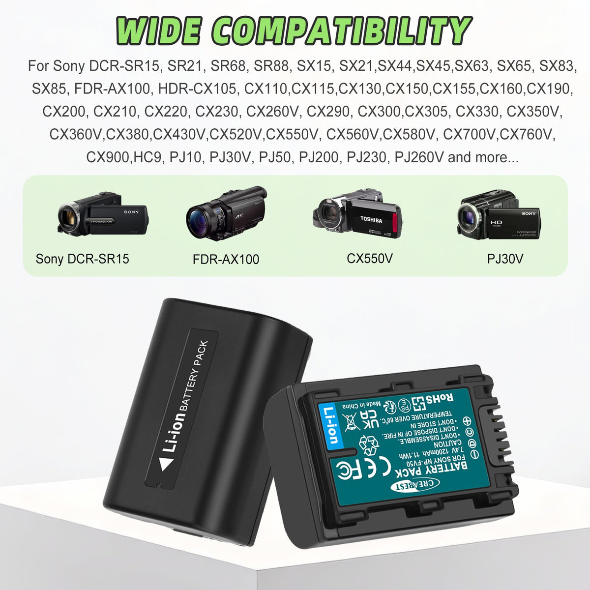 2x NP-FV50 NP-FV30 NP-FV70 Battery + Charger For Sony NP-FV100 NP-FV90 HDR-CX110