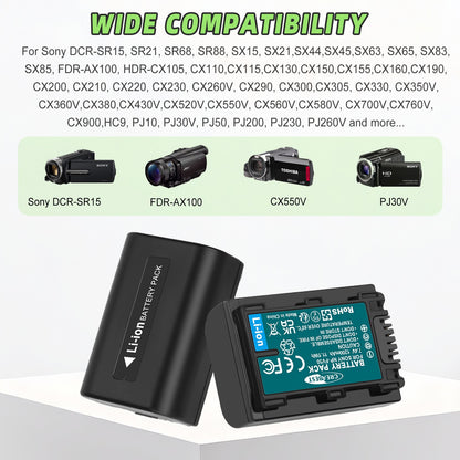 2x NP-FV50 NP-FV30 NP-FV70 Battery + Charger For Sony NP-FV100 NP-FV90 HDR-CX110