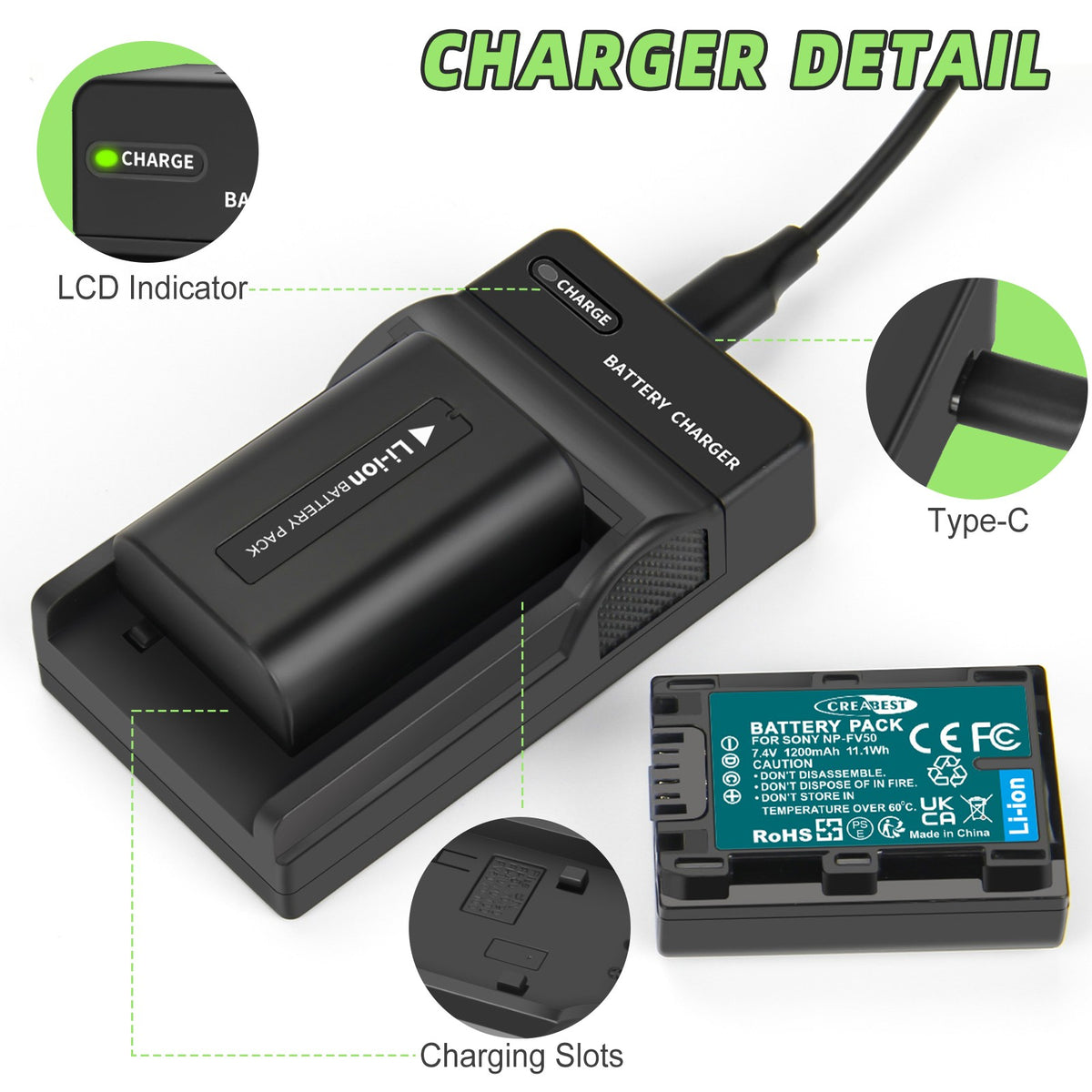 2x NP-FV50 NP-FV30 NP-FV70 Battery + Charger For Sony NP-FV100 NP-FV90 HDR-CX110