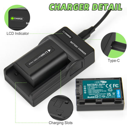 2x NP-FV50 NP-FV30 NP-FV70 Battery + Charger For Sony NP-FV100 NP-FV90 HDR-CX110