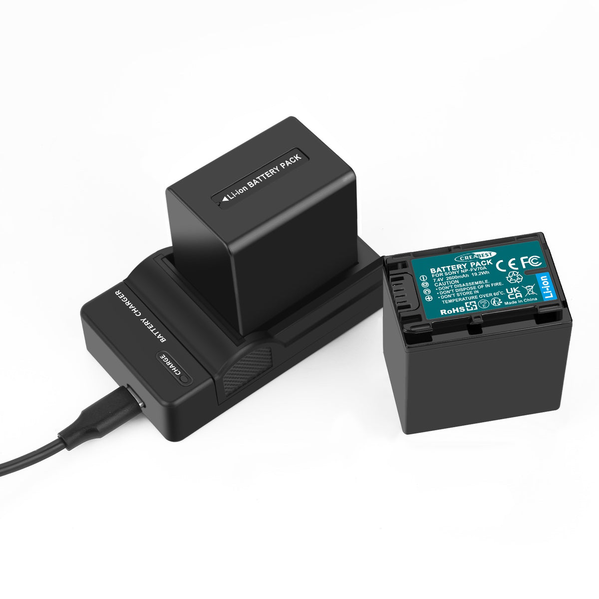2x NP-FV70-batterij 2.6ah voor Sony NP-FV100 NP-FV90 NP-FV50 NP-FV30 NP-FV40-lader