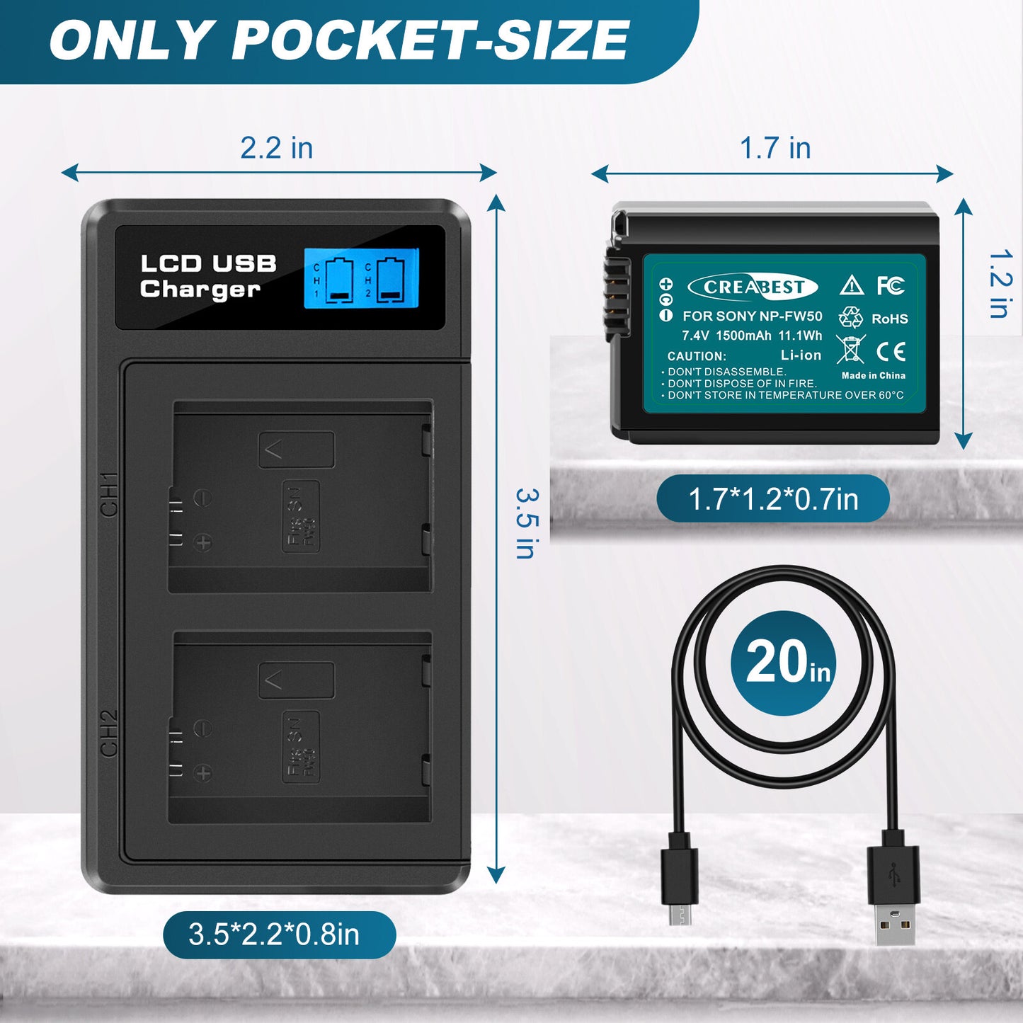2X NP-FW50-Accu en Snellader Voor Sony A6500 A6000 A7R A7RII A7S A7II RX10